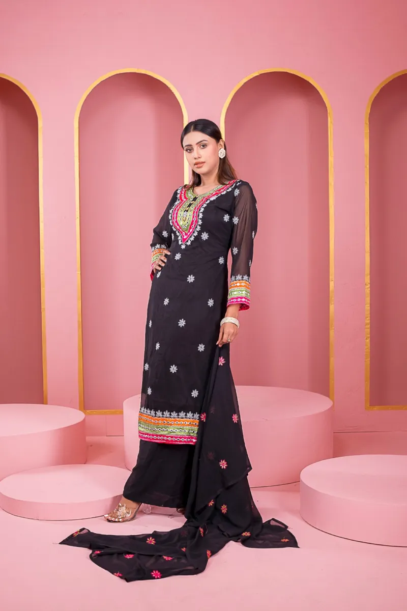 Women's Readymade Georgette Three Piece, Dollar Work, 46 Inch Kameez