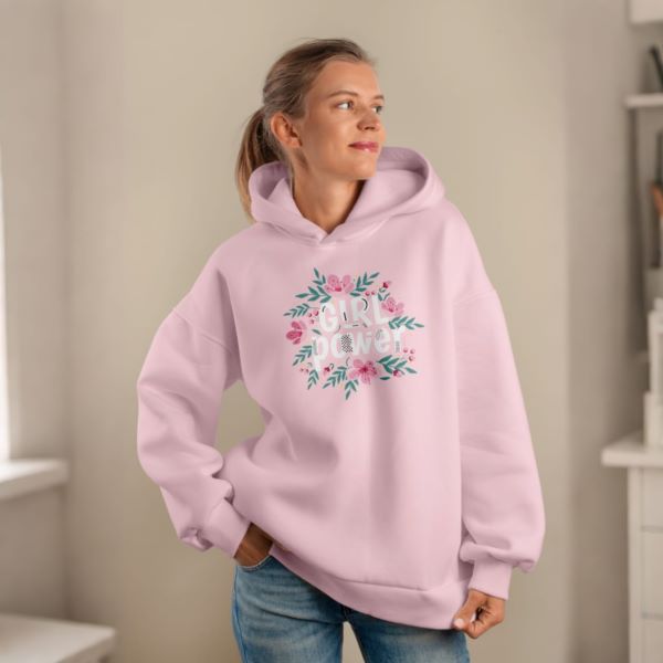 Comfortable Printed Ladies Winter Hoodie ( Pink )