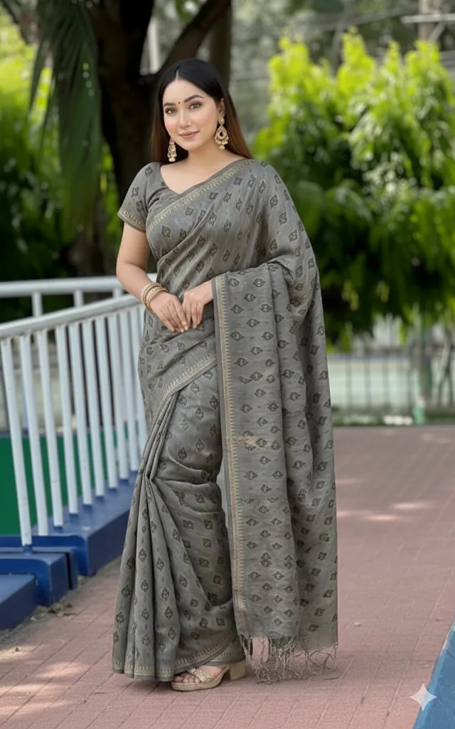 রাবার স্ক্রিন প্রিন্টের সুতি শাড়ি, 14 হাত