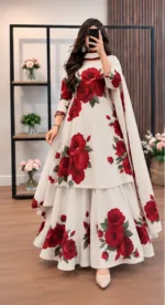 Micro Stitch Digital Print Three Piece with Chiffon Orna