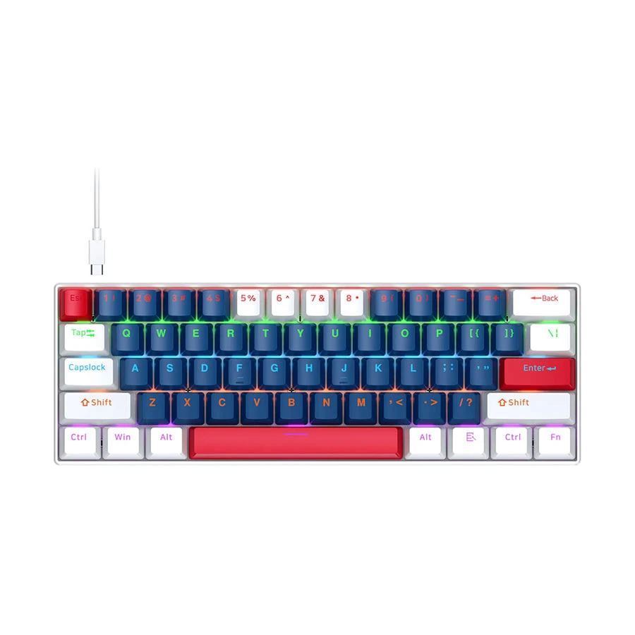 T-Wolf T60 RGB Blue Switch Mechanical Gaming Keyboard, Blue & White