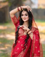 সিল্ক স্কিন প্রিন্ট শাড়ি, ম্যাচিং ব্লাউজ পিস, 6 রং