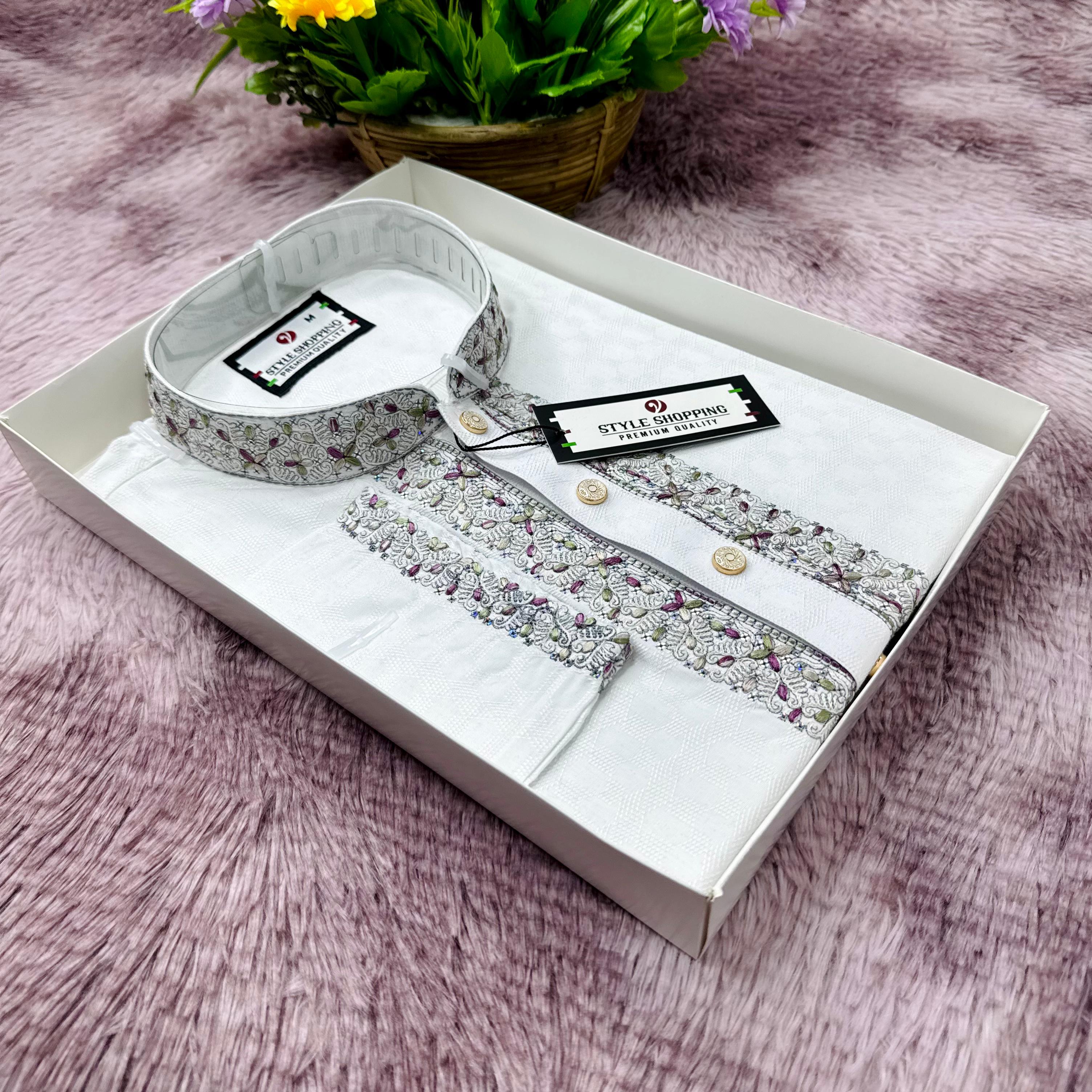 Men's Thread and Sequin Embroidered Panjabi, M to XL, 3 Colours