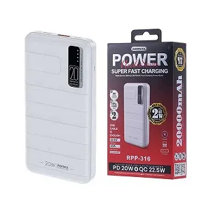 REMAX RPP-316 PD+QC ফাস্ট চার্জিং পাওয়ার ব্যাংক 20000mAh – সাদা