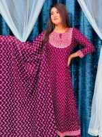 Women's Linen Three Piece with Sequin Embroidery, Free Size 42