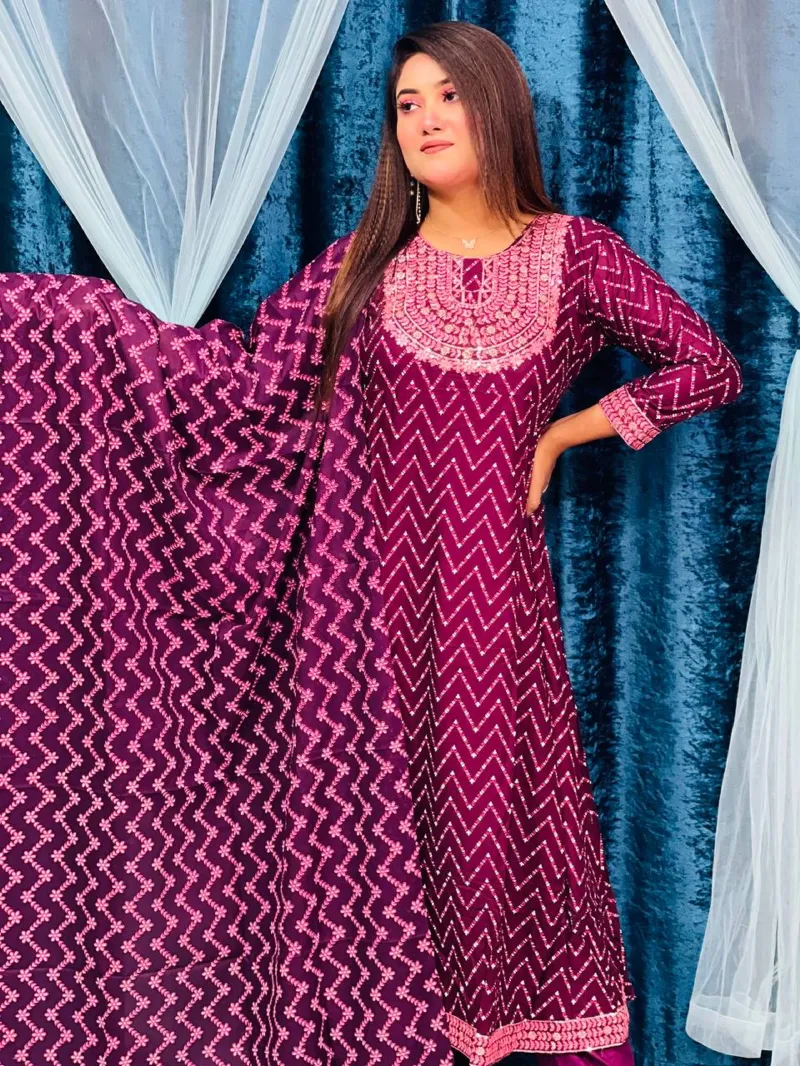 Women's Linen Three Piece with Sequin Embroidery, Free Size 42