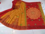 Women's Block Printed Dhupian Silk Saree, Embroidery Work