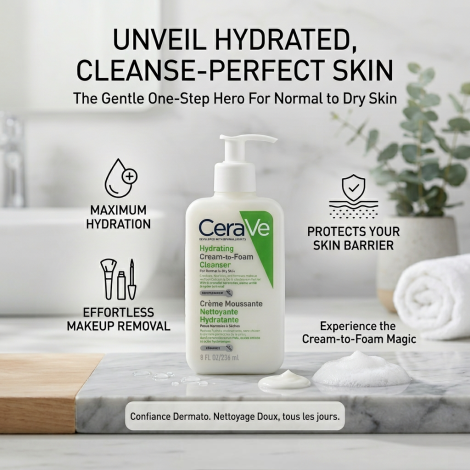 CeraVe হাইড্রেটিং ক্রিম-টু-ফোম ক্লিনজার 236ml