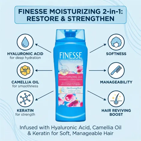 Finesse Restore + Strengthen ময়েশ্চারাইজিং 2in1 শ্যাম্পু + কন্ডিশনার 384ml