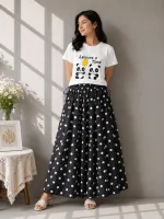 Women's Linen Skirt and Cotton T-Shirt Set, 39 Inch Skirt
