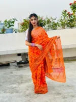 মেয়েদের স্ক্রিন প্রিন্ট হাফ সিল্ক শাড়ি, 12 হাত লম্বা