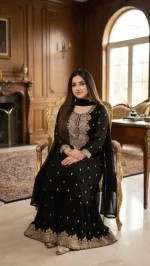 সিকুইন এমব্রয়ডারি কটন গারারা ড্রেস, লেস জর্জেট ওড়না