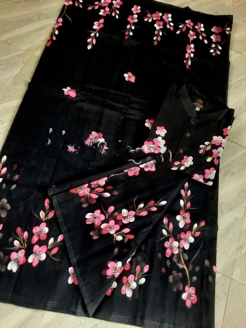 Hand Print Couple Set, Half Silk Dhupian Saree and Panjabi