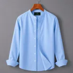 Men's Solid Oxford Long Sleeve Shirt with Band Collar