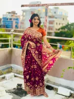 Zari Jamdani Saree with Matching Blouse Piece, 4 Colours
