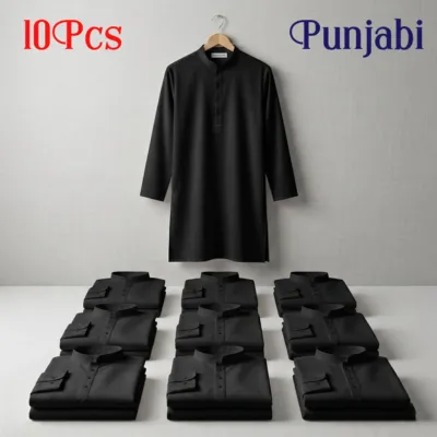 10 পিস কালো সলিড পাঞ্জাবি কম্বো