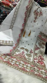 4-Piece Sequin Embroidery Set with Sada Bahar Tissue Orna