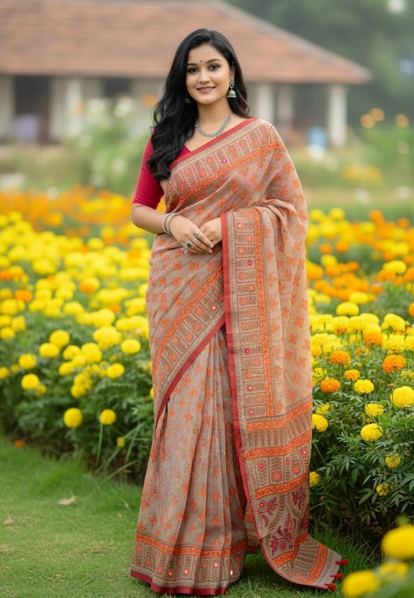Tangail Boutique Silk Saree with Screen Print, 13.5 Haath