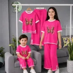 Girls' Butterfly Print Half Sleeve T-Shirt and Pant Set, 160-170 GSM