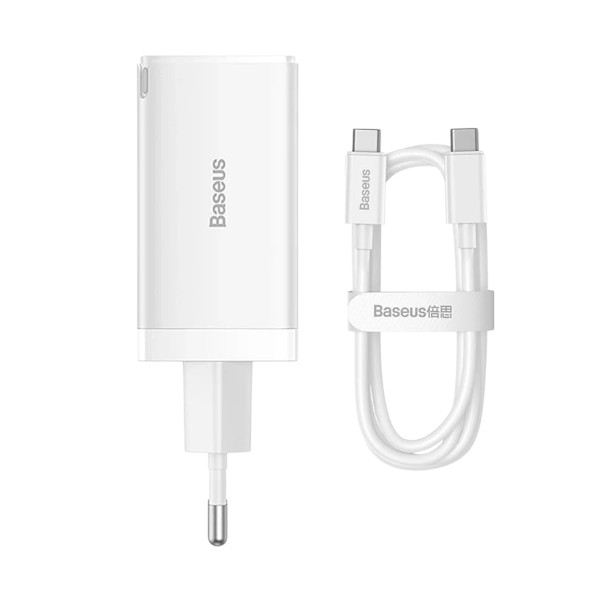 Baseus CCGP120202 GaN5 Pro USB ও ডুয়াল USB-C 65W EU সাদা চার্জার