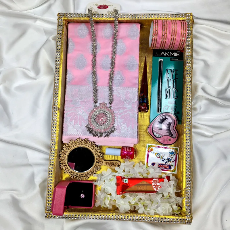 সিল্ক কাতান শাড়ি কম্বো প্যাক – গোলাপি