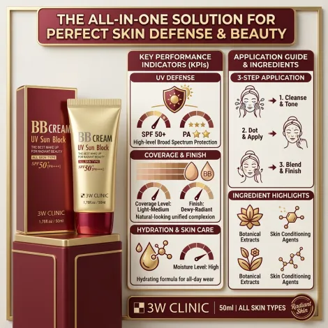 3W Clinic BB ক্রিম UV সান ব্লক SPF 50+ PA+++ 50ml