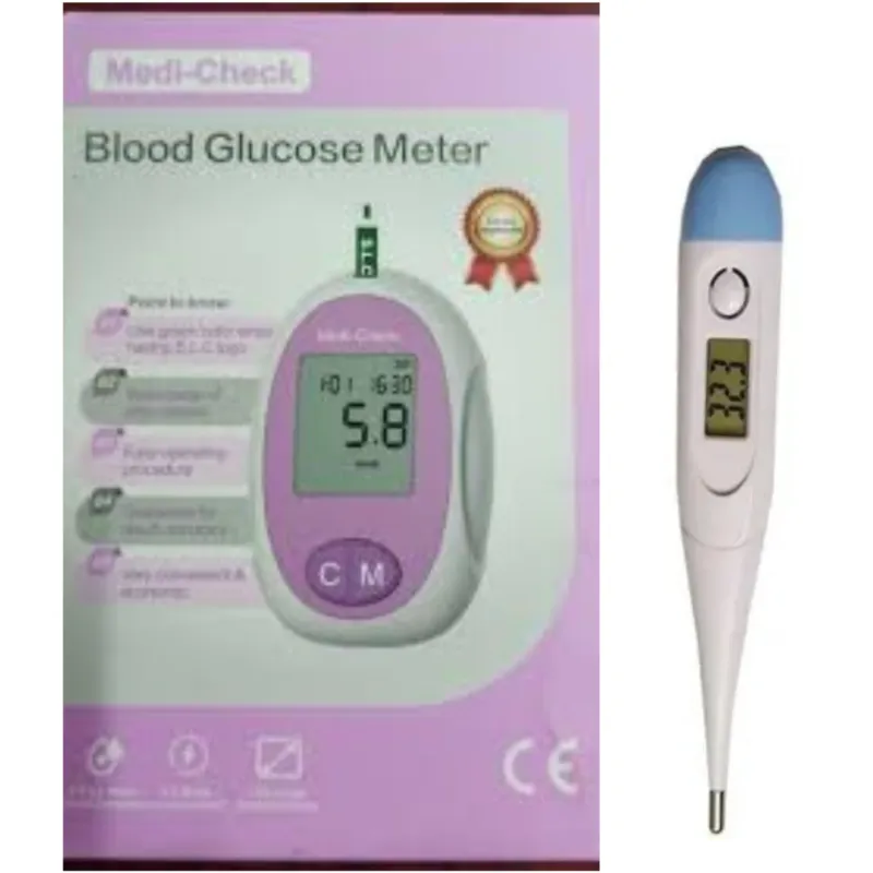Medi-Check ব্লাড গ্লুকোজ মিটার, থার্মোমিটারসহ