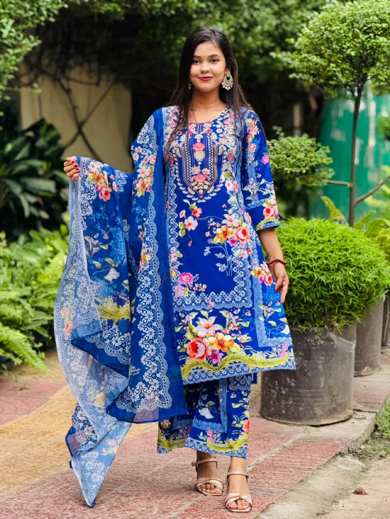 Women's DTX Fabric Digital Print Three Piece, Sizes 38 to 44