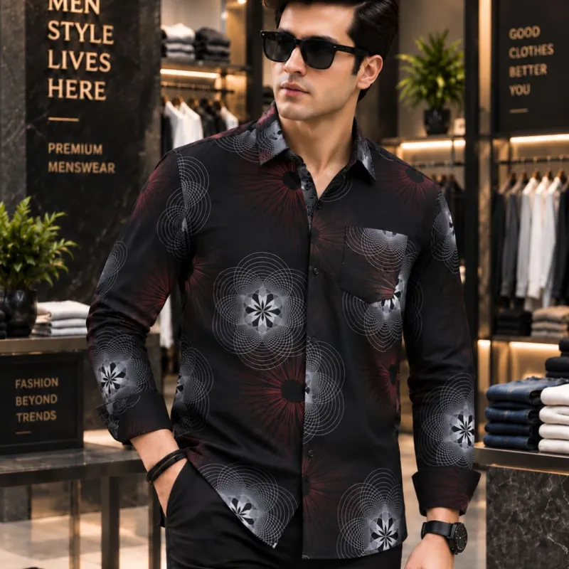 Men's Jafran Fabric Full Sleeve Print Shirt, 6 Colours