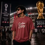 FIFA World Cup স্পেশাল কাস্টম ড্রপ শোল্ডার কটন টি-শার্ট – মেরুন