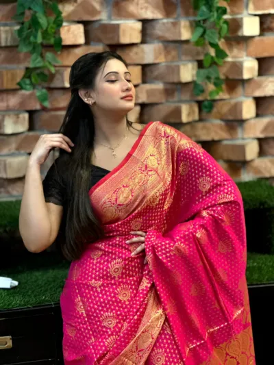 গোল্ডেন জরির কাজের সিল্ক কাতান বেনারসি শাড়ি, 12 হাত