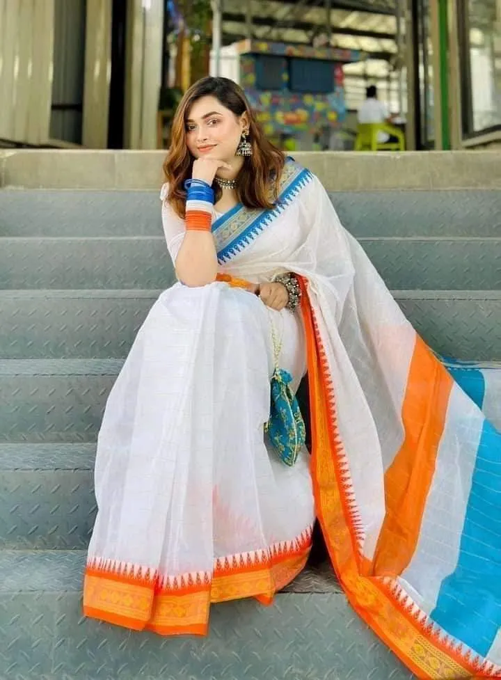 ব্লাউজ পিসসহ টাঙ্গাইল মধুরাই শাড়ি, 13 হাত
