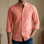 ছেলেদের সলিড কালার ব্যান কলার শার্ট (গোলাপি)