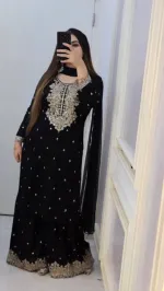 সিকুইন এমব্রয়ডারি কটন গারারা ড্রেস, লেস জর্জেট ওড়না