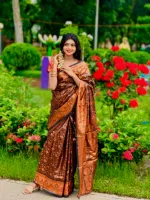 মেয়েদের বেনারসি সিল্ক কাতান শাড়ি, সোনালি সুতার কাজ, 3 রং