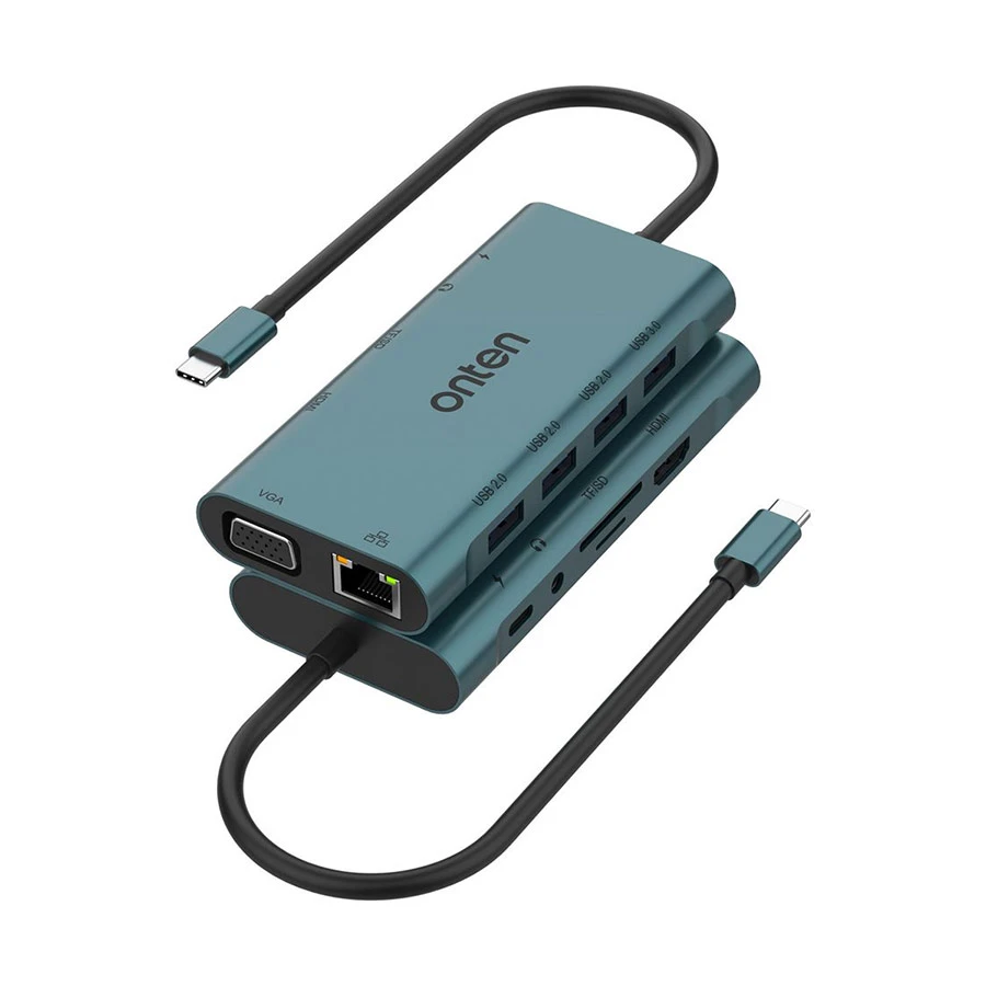 Onten OTN-9591A USB-C to Quad USB, HDMI, VGA, LAN, SD, TF & 3.5mm Hub