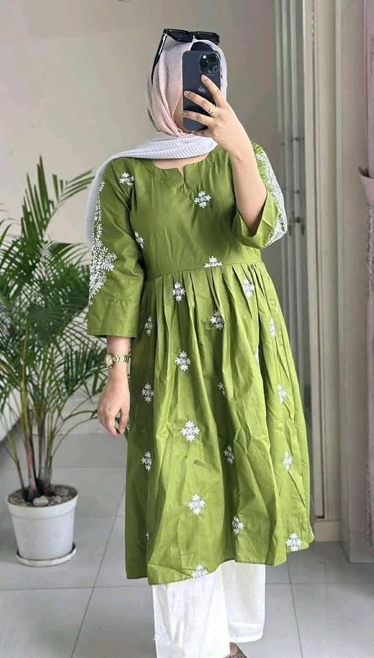 Women's Anarkali Two Piece Gown, AC Cotton with Embroidery