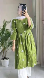 Women's Anarkali Two Piece Gown, AC Cotton with Embroidery