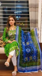 লিনেন থ্রি পিস, স্ক্রিন প্রিন্ট ও স্টোন ওয়ার্ক, 40 থেকে 44 সাইজ