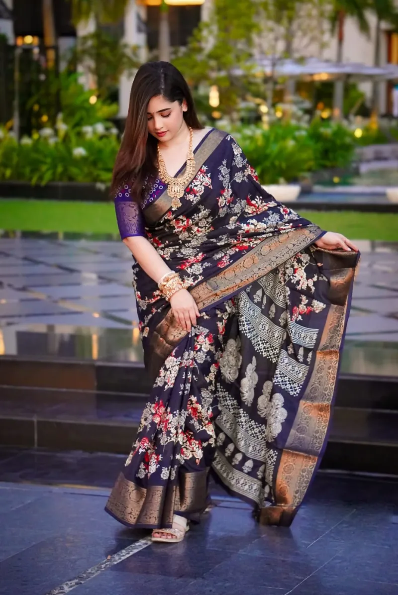 Dhupian Saree with Afsan and Screen Print, 13 Haath
