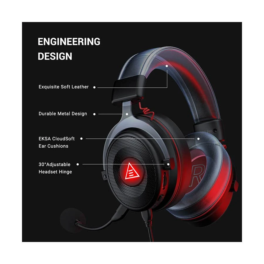 EKSA E900 Pro Black-Red Wired Over-Ear Gaming Headphone