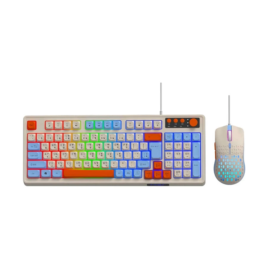 T-Wolf TF100 White Wired Gaming Keyboard & Mouse Combo with Bangla