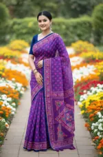 Screen Print Silk Saree with Tassels and Running Blouse Piece