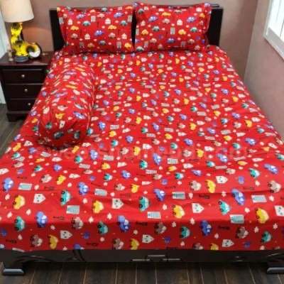King Size Twill Cotton Bedsheet 8 Feet Long, 4 Piece Set