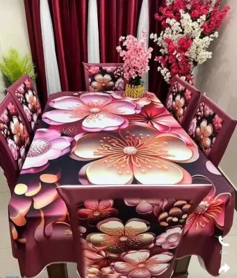 3D প্রিন্টেড টেবিল ক্লথ সেট (টেবিল কভার + 6 চেয়ার কভার)