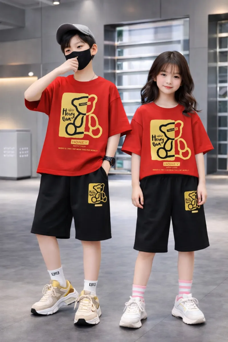 Kids' Drop Shoulder Cotton T-Shirt and Pant Set, 200/220 GSM