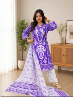 AC Cotton Screen Print Three Piece with Butter Silk Salwar