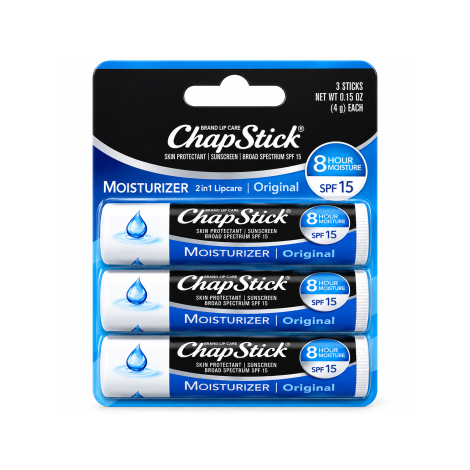 Chap Stick Skin Protectant 8Hour Moisture SPF 15 Lip Balm - Moisturizer Original 3 Sticks (USA)