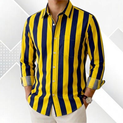 Men's Oxford Cotton Pinstripe Formal Shirt, Long Sleeve
