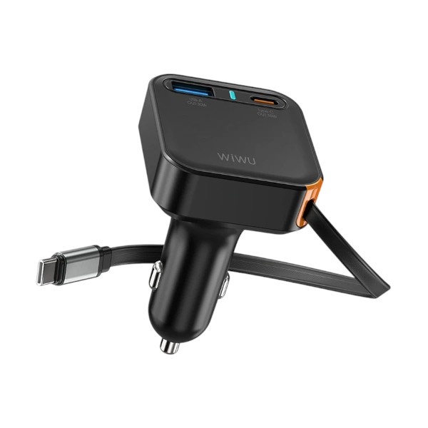 Wiwu Helix 65W 3 পোর্ট ব্ল্যাক কার চার্জার (2xUSB-C & 1xUSB-A)